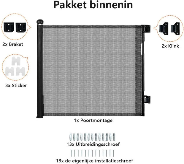 Door gate - Child gate - Dog door gate - Durable protective net - 140cm - Black