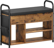 Schoenenbank met zitvlak - schoenenrek - zitbank met opbergruimte onder het deksel - PU-organizer - handgrepen - voor hal - woonkamer - slaapkamer - vintage bruin-inktzwart