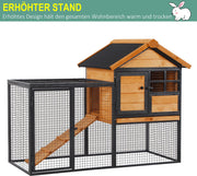 Konijnenhok verhoogd huisje met afsluitbare deur buiten hout metaal