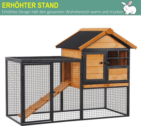 Konijnenhok verhoogd huisje met afsluitbare deur buiten hout metaal