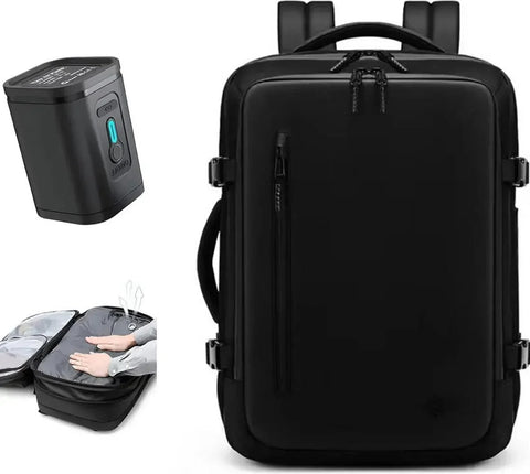 Vacuum Rugzak Handtas - Compressie - Met laptopvak - Met anti-diefstalslot - 57 tot 75 liter - 33 cm x 15 cm x 48 cm - Zwart