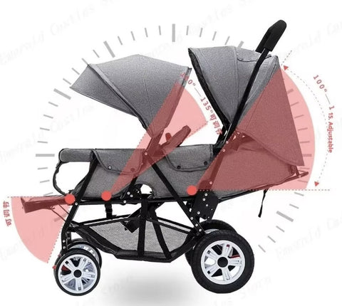 Duo stroller - Duo buggy - Twin stroller - Double stroller - Foldable - With rain cover - Black