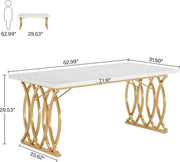 Computertafel - Bureau voor Thuiskantoor - Met Gouden Poten - Modern - Goud en Wit - 160 x 80 x 75 cm