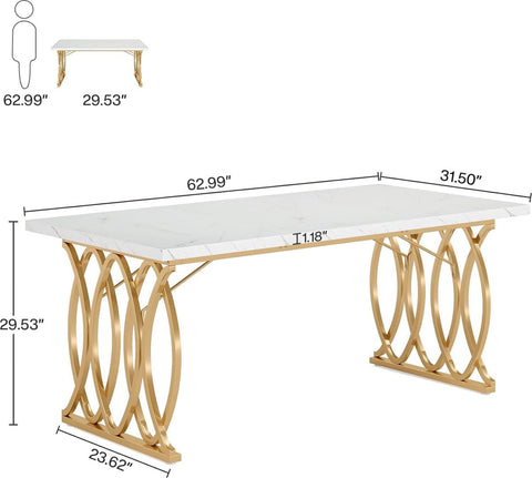 Computertafel - Bureau voor Thuiskantoor - Met Gouden Poten - Modern - Goud en Wit - 160 x 80 x 75 cm