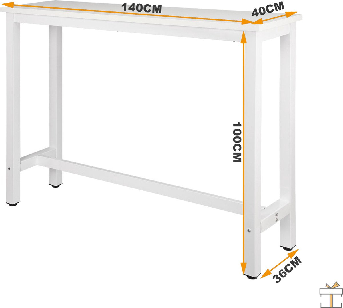 Deluxe bar table - Indoor bar table - Rectangular - Metal - White - 140x40x100cm