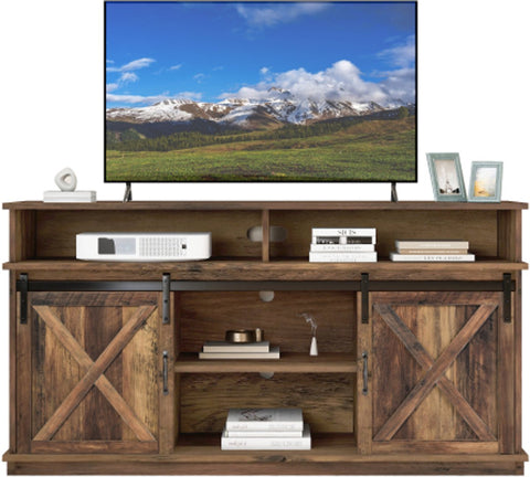 Grote Tv-Kast - Dressoir Entertainmentcentrum - met 2 Klassieke Schuifdeuren - Verstelbare Planken - voor Woonkamer - Eetkamer - Boerderijontwerp - 148x40x78cm