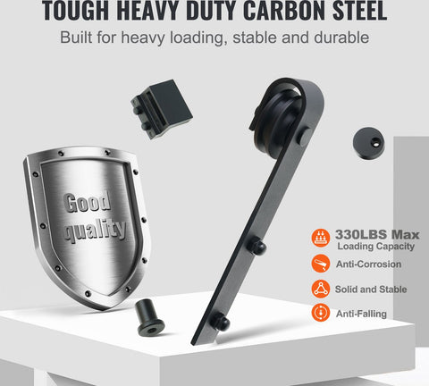 Schuifdeurbeslag - J-Vormig Systeem - 244 cm - 150 kg Draagvermogen - Soepel en Stil Glijden - Eenvoudige Installatie - Geschikt Voor Dubbele Deuren - Perfect Voor Slaapkamers, Kasten, Badkamers