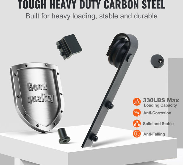 Schuifdeurbeslag - J-Vormig Systeem - 244 cm - 150 kg Draagvermogen - Soepel en Stil Glijden - Eenvoudige Installatie - Geschikt Voor Dubbele Deuren - Perfect Voor Slaapkamers, Kasten, Badkamers