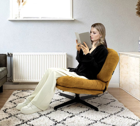 Corduroy lounge chair - Chair - Relax chair - Swivel chair - Thick cushions - With footstool - Chocolate Brown