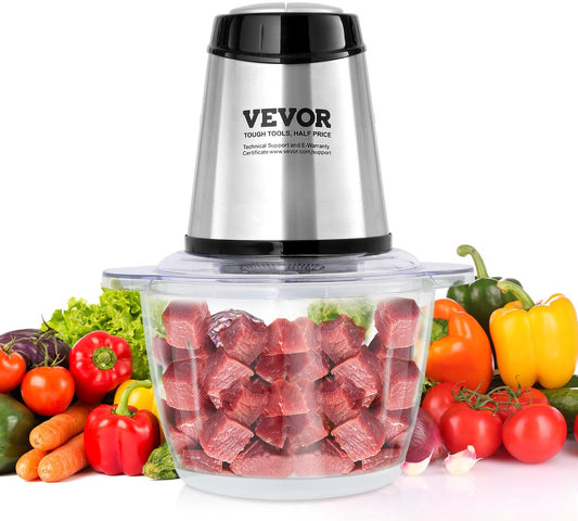 Elektrische Keukenmachine - 400W - 1,2 L - Glascontainer - BPA-Vrij - Met 2 Haksnelheden - S-Vormig Mes - Gebruiksvriendelijk Ontwerp - Geschikt voor Thuisgebruik - Zilver