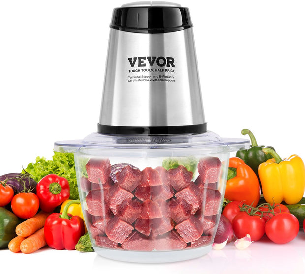 Elektrische Keukenmachine - 400W - 1,2 L - Glascontainer - BPA-Vrij - Met 2 Haksnelheden - S-Vormig Mes - Gebruiksvriendelijk Ontwerp - Geschikt voor Thuisgebruik - Zilver