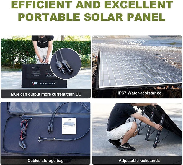 Zonnepaneel - Draagbaar - Waterdicht - Opvouwbaar zonnepaneel - voor Camping RV Tuin Dak - Polykristallijn Silicium - 18V - 140W - Zwart