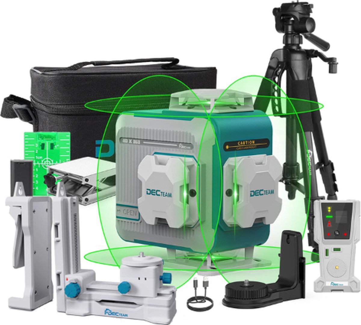 Distance meter - Cross line laser - Laser level - Line laser - 4D - 4/8/12/16 lines - Adjustable - 525Nm - 2600Mah - Green - With tripod - With accessories
