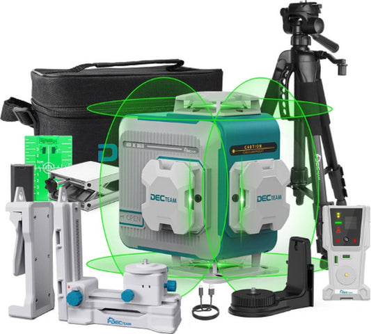 Distance meter - Cross line laser - Laser level - Line laser - 4D - 4/8/12/16 lines - Adjustable - 525Nm - 2600Mah - Green - With tripod - With accessories