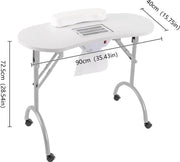 Manicure Tafel - Nageltafel Met Afzuiging - Opvouwbaar - Op Wielen - 90x40 cm - Wit - Inclusief Stofzakken en Draagtas - Nagel Stofafzuigers