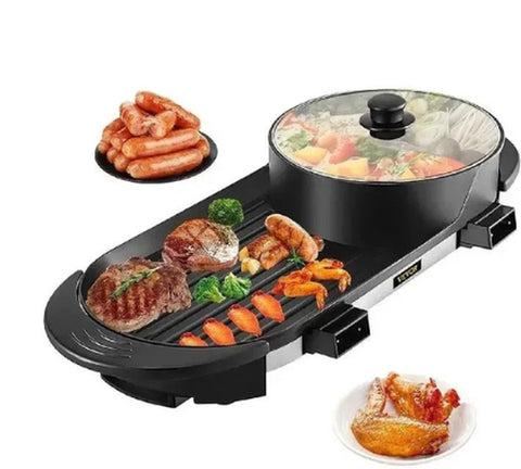 Grillplaat - Elektrische Barbecue - BBQ Elektrisch - Grill Apparaat - Inclusief Pan - 2-in-1 - Bakplaat Elektrisch - Hot Pot - Instelbare Temperatuur - Temperatuurregelaar