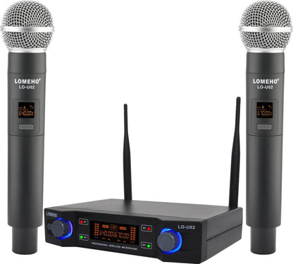 Microphone set of 2 - Karaoke - Children - Adults - Adjustable Frequency - 625.00-655.00MHz - Up to about 30m - Power adapter - Receiver - Receiver - Antennas - Black - LCD screen