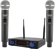 Microfoon set van 2 - Karaoke - Kinderen - Volwassenen - Verstelbare Frequentie - 625.00-655.00MHz - Tot ongeveer 30m - Power adapter - Receiver - Ontvanger - Antennes - Zwart - LCD scherm