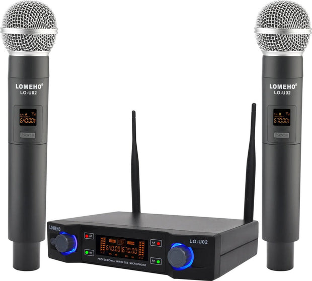 Microfoon set van 2 - Karaoke - Kinderen - Volwassenen - Verstelbare Frequentie - 625.00-655.00MHz - Tot ongeveer 30m - Power adapter - Receiver - Ontvanger - Antennes - Zwart - LCD scherm