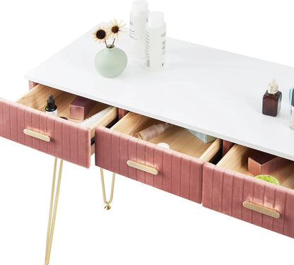 Luxury Dressing Table - Make-up Table - Dresser - Dressing Table - Make-up Table - Including Mirror and Stool - Velvet Look - Ladies/Teenagers