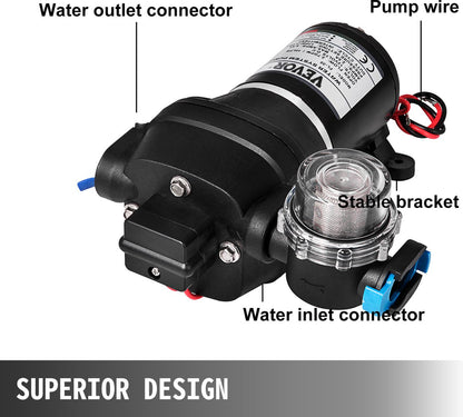 Water Pomp - Lokale Sproeier - Vernevelende Membraanwaterpomp - Maximaal Debiet 17 L/Min - voor Het Vullen Van Voedsel En Dranken En Het Overbrengen Van Vloeistoffen - Zwart - QUORE