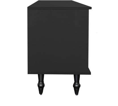 Lowboard - Tv-Meubel in Retrostijl - Gouden Handgrepen - Veel Opbergruimte - Met Glazen deur - en Massief Houten Poten - Zwart