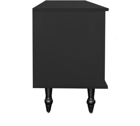 Lowboard - Tv-Meubel in Retrostijl - Gouden Handgrepen - Veel Opbergruimte - Met Glazen deur - en Massief Houten Poten - Zwart