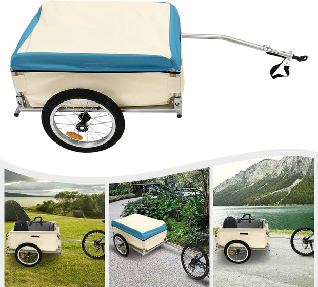 Fietsaanhangwagen - Fietstrailer - 50KG - Beige Blauw - Aluminium