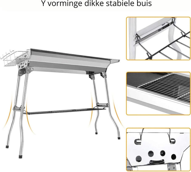 Bbq Houtskool – Houtskoolbarbecues - Opvouwbaar - RVS - 73 x 33 x 72 cm - Inclusief BBQ-gereedschap - Draagbaar