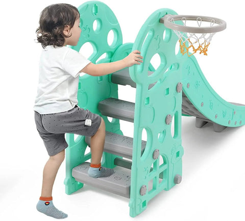 Glijbaan - Met basketbal ring - Mintgroen - Voor binnen en buiten - Makkelijk op te bergen