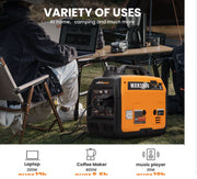 Super silent Inverter Generator 3300 W - Petrol, 4-stroke - With USB and 230V sockets - Emergency power generator for camping, travelling and war emergencies