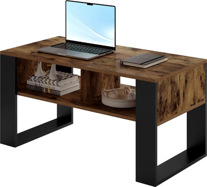 Salontafel - Rechthoek salontafel - Bijzettafel - Industrieel - 2 vakken - Hout - Melamine fineer - Rustic brown