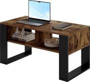 Salontafel - Rechthoek salontafel - Bijzettafel - Industrieel - 2 vakken - Hout - Melamine fineer - Rustic brown