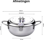 Kleine Frituurpan - Mini Friteuse - Mini Frituurpan - 2,2 Liter -Roestvrij Staal - Japanse frituurpan - met Thermometer - en Deksel Keuken Tempura Frituurpan - Kookpot