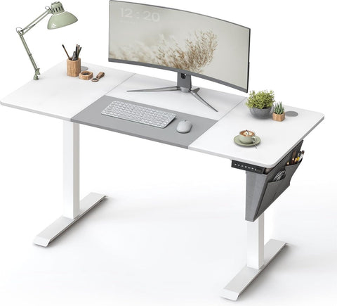Verstelbaar bureau - In hoogte verstelbaar bureau elektrisch - bureau tafel - verstelbaar bureau elektrisch - , 60 x 140 x (72-120) cm - geheugenfunctie voor 4 hoogtes - voor thuiskantoor - werkkamer - Basiswit + duifgrijs.