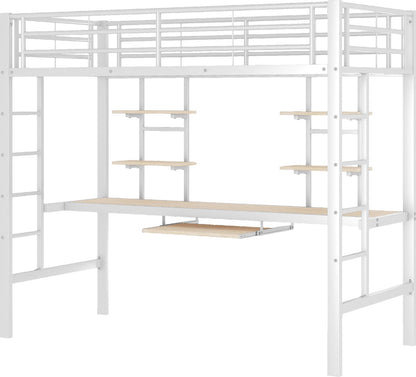 Kinderbed - Zonder matras - Zonder stoel - Metalen Bedframe met Bureau en Twee Boekenplanken - Geschikt voor Kinderen - Tieners en Volwassenen - 90x200 cm - Zwart