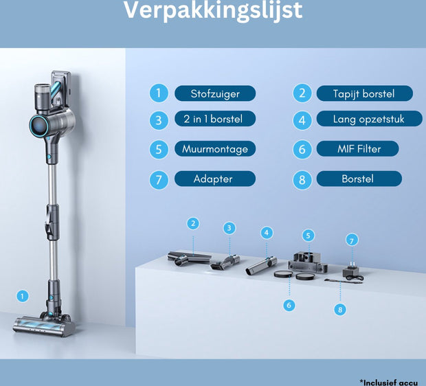 Cordless Stick Vacuum Cleaner - Bagless on Battery - 4 Different Attachments - Handheld Vacuum Cleaner - 380W - 27Kpa