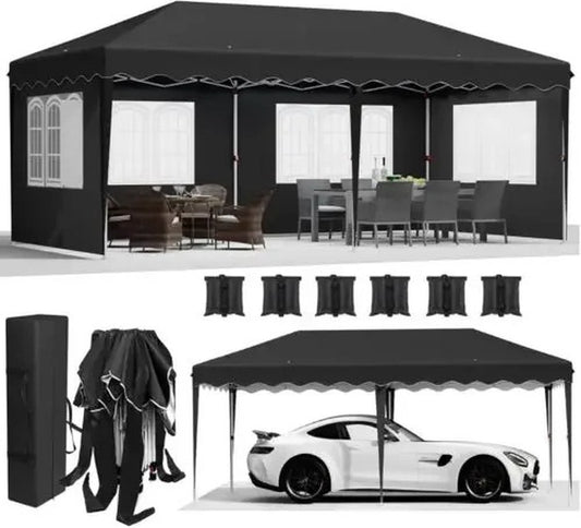 Luxe Paviljoentent - 3x6m'- 420d Oxforddoek - 4 Zijpanelen - Waterdicht - Opvouwbaar - 99% UV-bescherming - Frame Gepoedercoat - Luifeltent - Feesttent