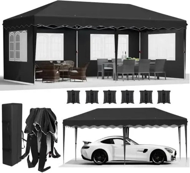 Luxe Paviljoentent - 3x6m'- 420d Oxforddoek - 4 Zijpanelen - Waterdicht - Opvouwbaar - 99% UV-bescherming - Frame Gepoedercoat - Luifeltent - Feesttent