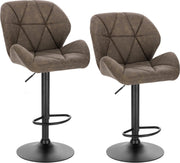 Set van 2 donkerbruine leren barkrukken – Verstelbare barkrukken met rugleuning – Gaslift keukenkrukken – Zwarte metalen voet – Zithoogte 60–82 cm