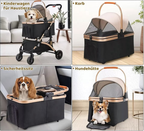 Hondenbuggy - Luxe huisdieren buggy - Buggy - Hondenwagen - Honden en katten - Opvouwbaar - Met opbergruimte - Zilver/Grijs