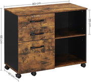 Ladeblok - Rolcontainer - Met wielen - 3 lades - Met 2 open vakken - Houtlook - Bruin zwart