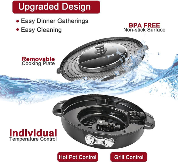 Hotpot Pan met Koreaanse BBQ-grill - Elektrische 2-in-1 Fondue en Rookloze Barbecue 220V 2200W