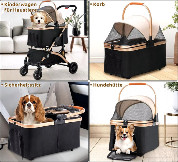 Hondenbuggy - Luxe huisdieren buggy - Buggy - Hondenwagen - Honden en katten - Opvouwbaar - Met opbergruimte - Zilver/Zwart