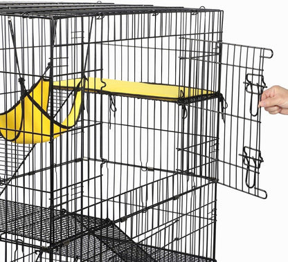 4-tier pet cage with wheels - large cage - height 123 cm - 2 doors - Black