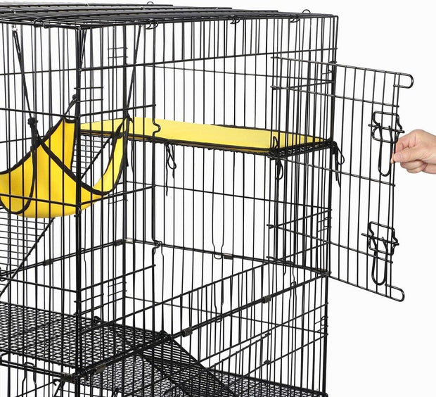4-niveaus huisdierenkooi met wieltjes - grote kooi- hoogte 123 cm - 2 deuren - Zwart