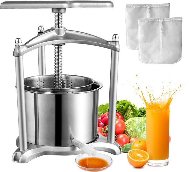 6L Fruitpers - Mechanische RVS Pers Geschikt - Je Kunt er Fruitwijnen - Kaas - Fruitpuree - Olijfolie en Zelfs Kruiden van Maken -  30 x 32 x 43 cm