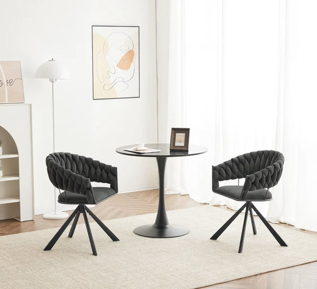 Luxe eetkamerstoel set van 2 - Draaibare eetstoel - Fluweel eetkamerstoel - Eettafel stoel - Velvet - Stoel - Gevlochten - Set - Grijs