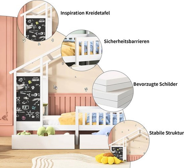 Kinderhuisbed - 90x200cm - Wit - Voor Kinderen - Speelhuis Binnen - Eenpersoonsbed - Kinderbed