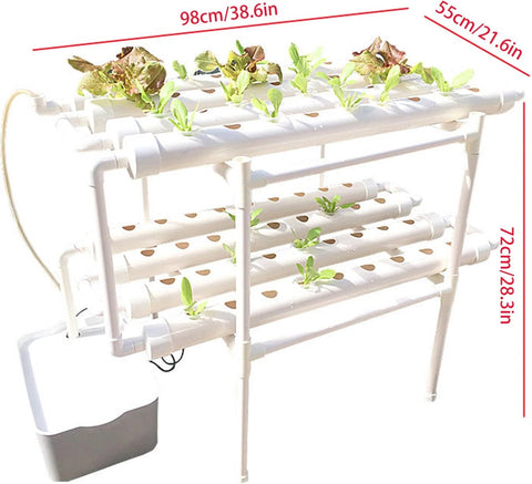 Kweekbak - Hydrocultuur Set - Kweektafel op Poten - Duurzaam - Licht Gewicht - Hydroponic Systeem - 2 Lagen - 72 Gaten - 98x55x72 CM - Wit
